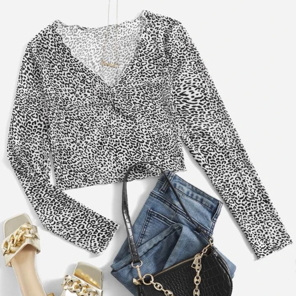White And Black Cheetah Print Top